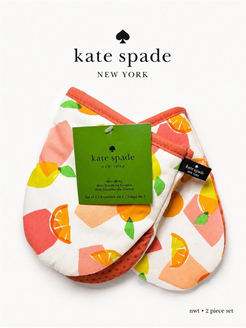 Kate Spade Citrus Mini Oven Mitt Set 2 NWT Squeeze the Day Cotton Kitchen
